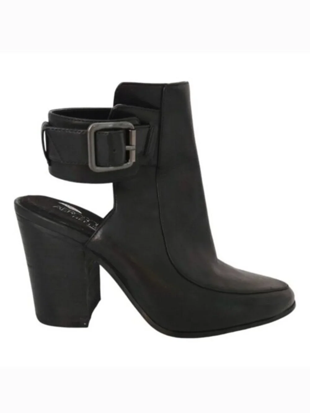 Aerosoles Black Leather Squared Up Buckle Slingback Bootie‎ High Heels- Size 5.5
